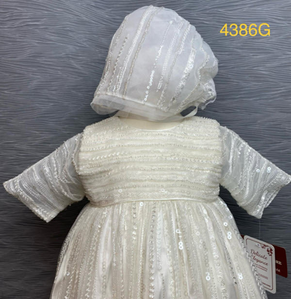 4386  Ivory Silk and Tulle with sequins Christening Gown