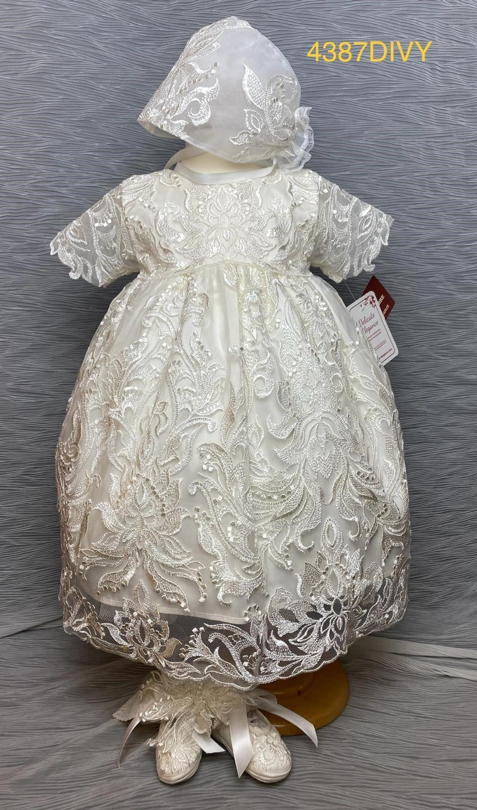 4387 D Ivory Girls’ Silk Christening Dress
