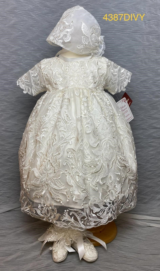 4387 D Ivory Girls’ Silk Christening Dress