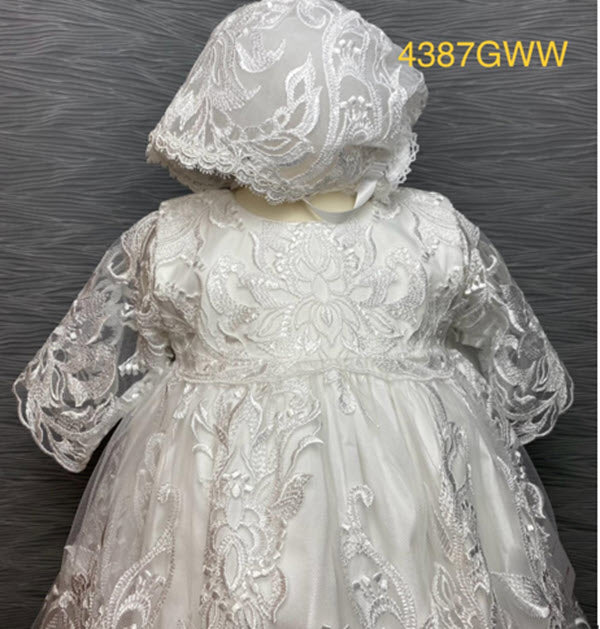 4387 GWW White Satin and Lace Christening Gown