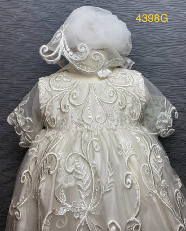 4398 G Ivory Silk and Lace Christening Gown