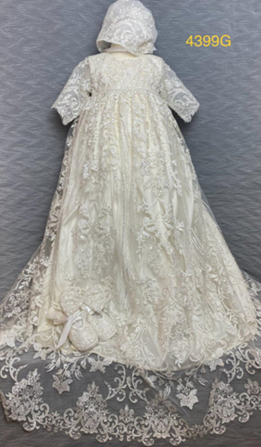 4399 G Ivory Silk and Lace Christening Gown
