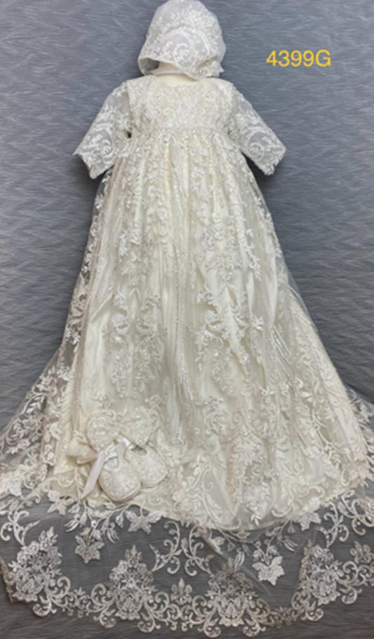 4399 G Ivory Silk and Lace Christening Gown