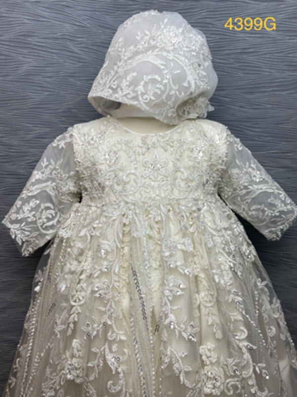 4399 G Ivory Silk and Lace Christening Gown