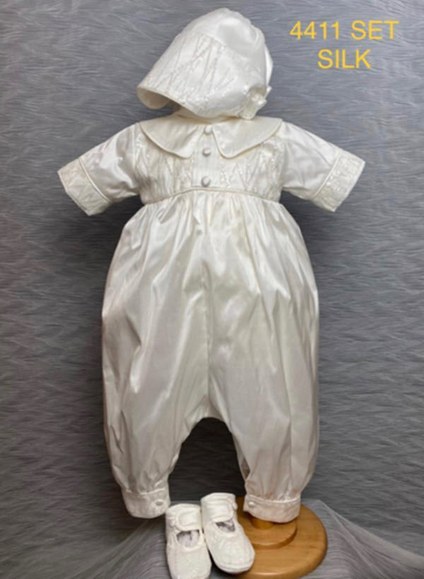 4411 Boys Christening Romper and Cape Set