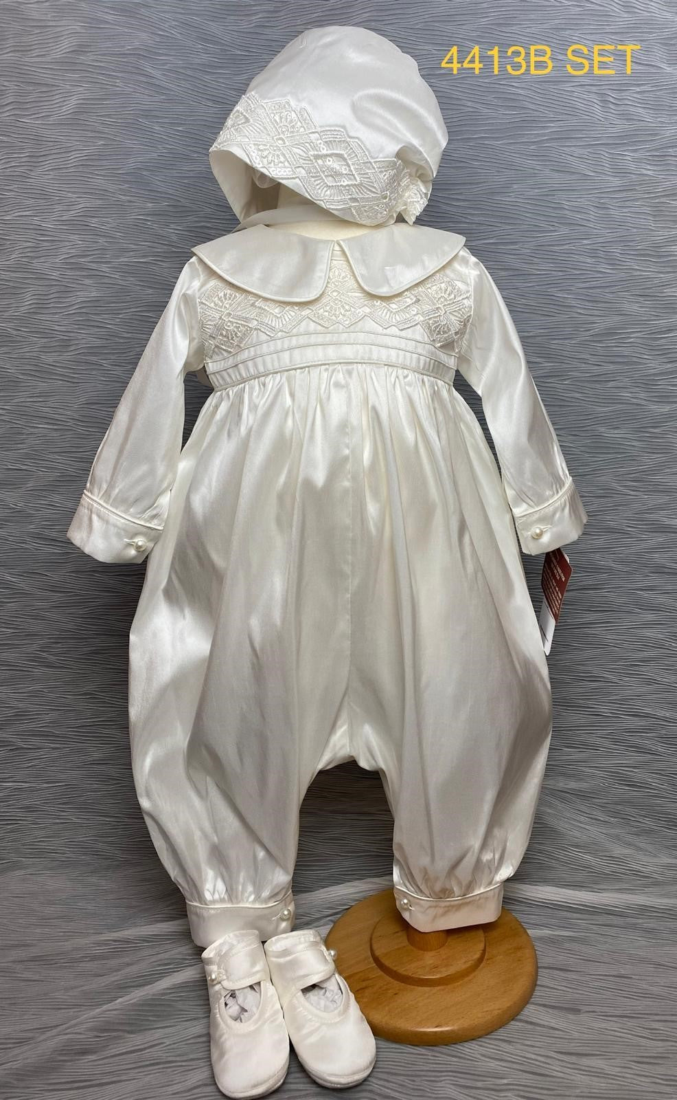 4413 B Boys Christening Romper and Cape Set
