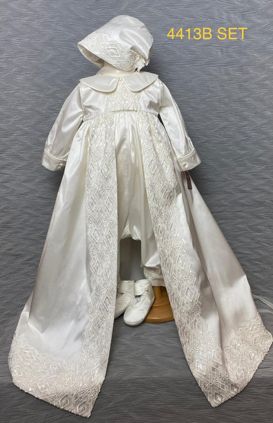 4413 B Boys Christening Romper and Cape Set