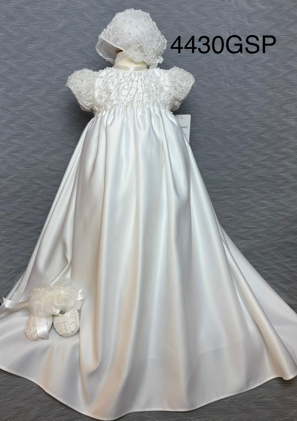 4430 GSP Ivory Satin and Lace Girls Christening Dress