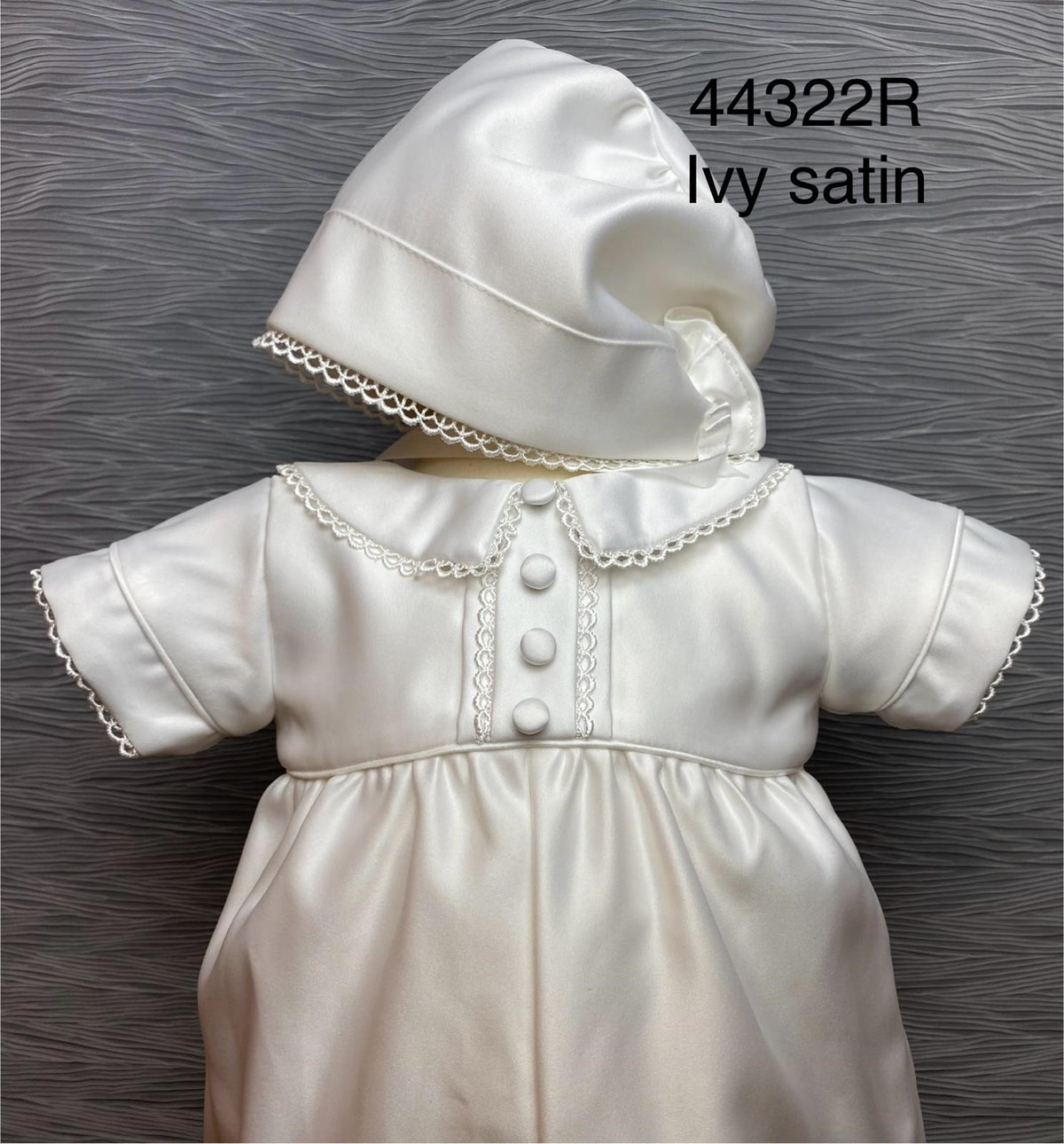 44322 Boys Ivory satin Christening Romper & Cape Set