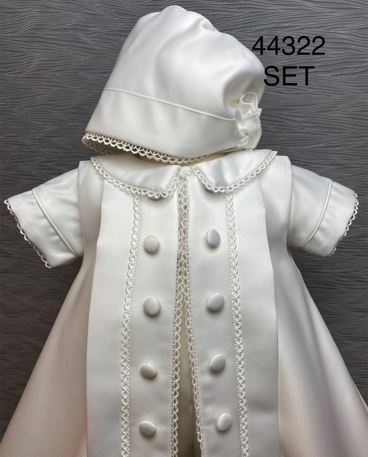 44322 Boys Ivory satin Christening Romper & Cape Set