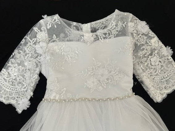 558- Flower and Pearl Lace Illusion First Communion or Flower Girl Dress