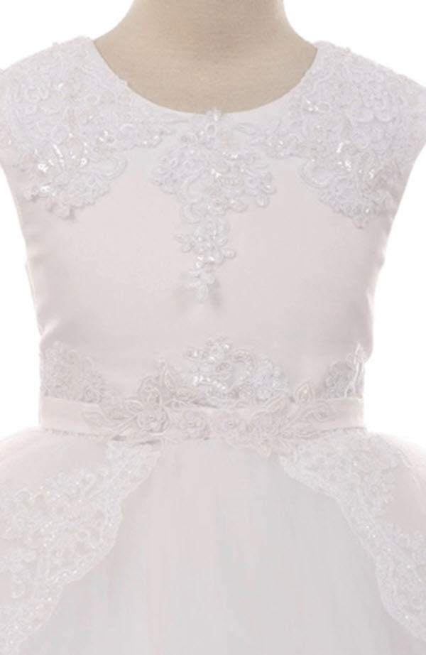 7008 - Lace Appliqué Swoop Train First Communion or Flower Girl Dress
