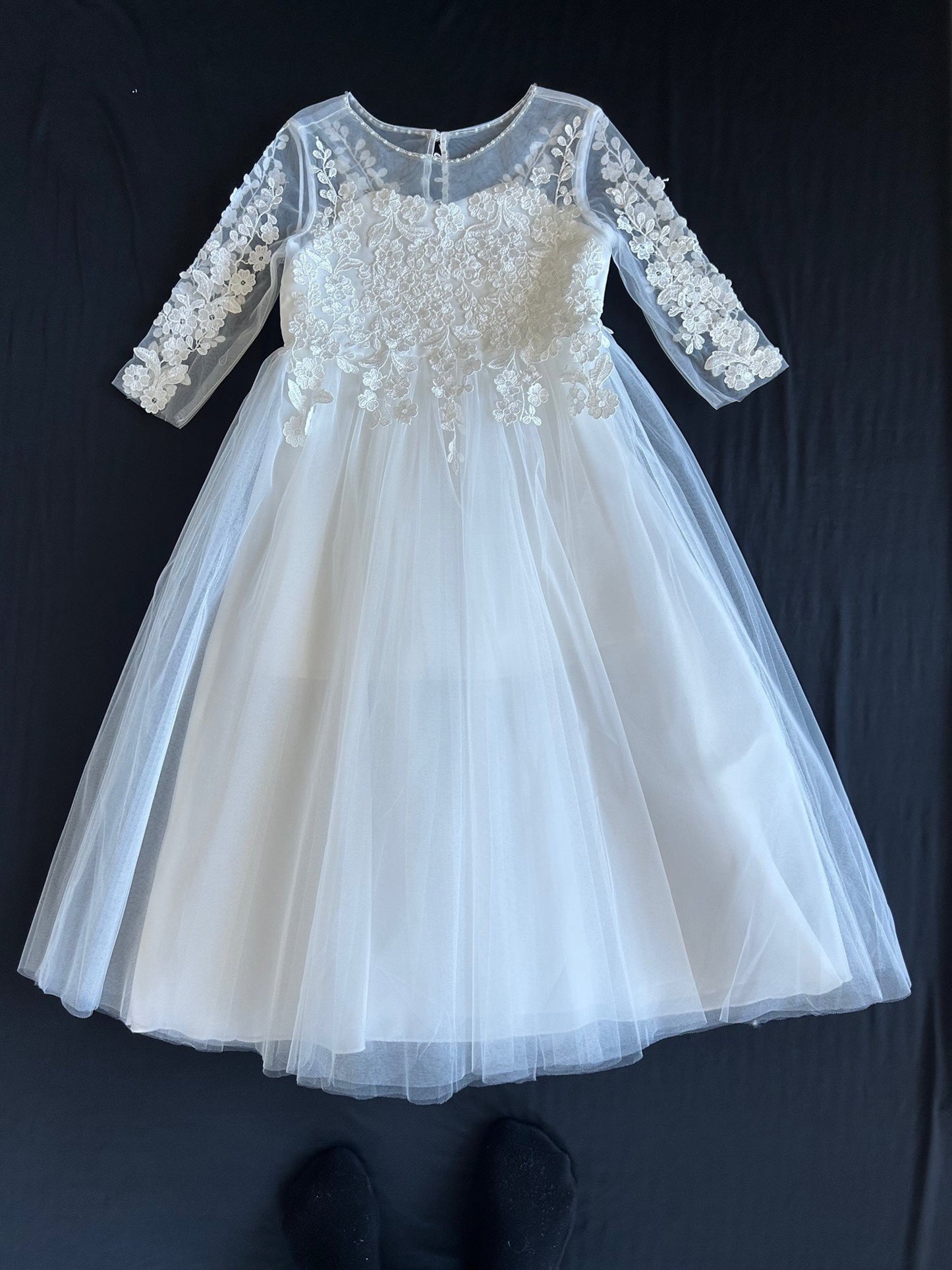415 Ivory Long Sleeve First Communion or Flower Girl dress with Lace Applique