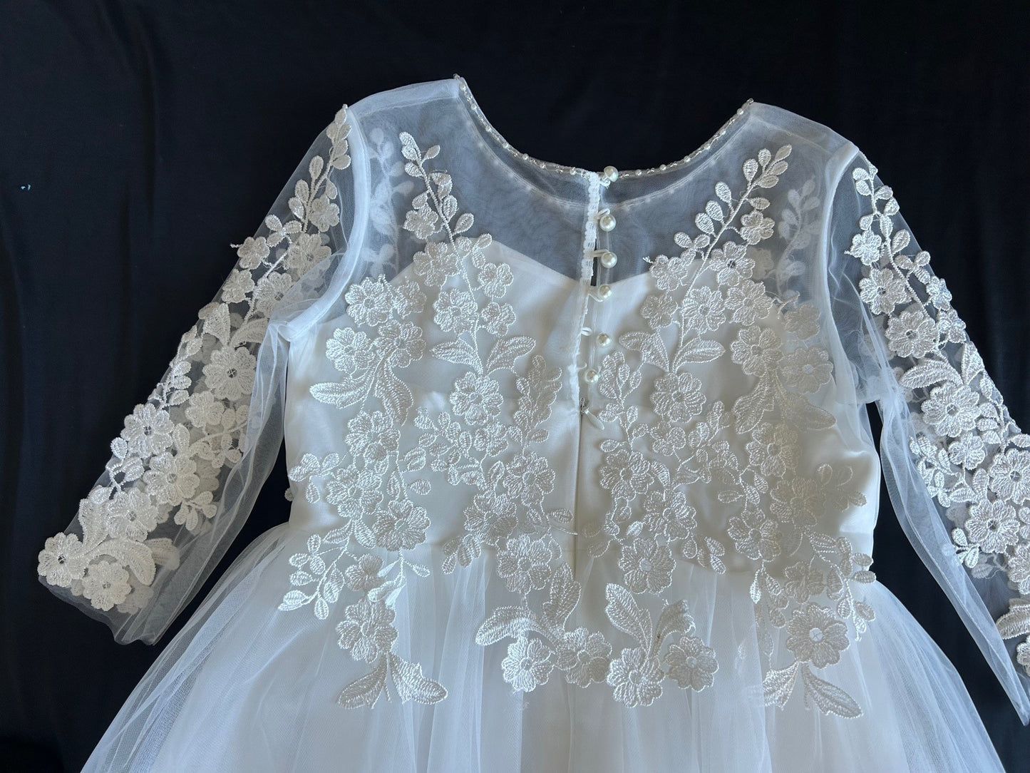 415 Ivory Long Sleeve First Communion or Flower Girl dress with Lace Applique