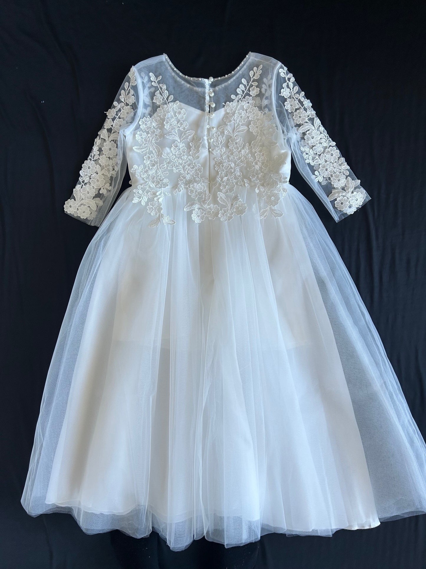415 Ivory Long Sleeve First Communion or Flower Girl dress with Lace Applique