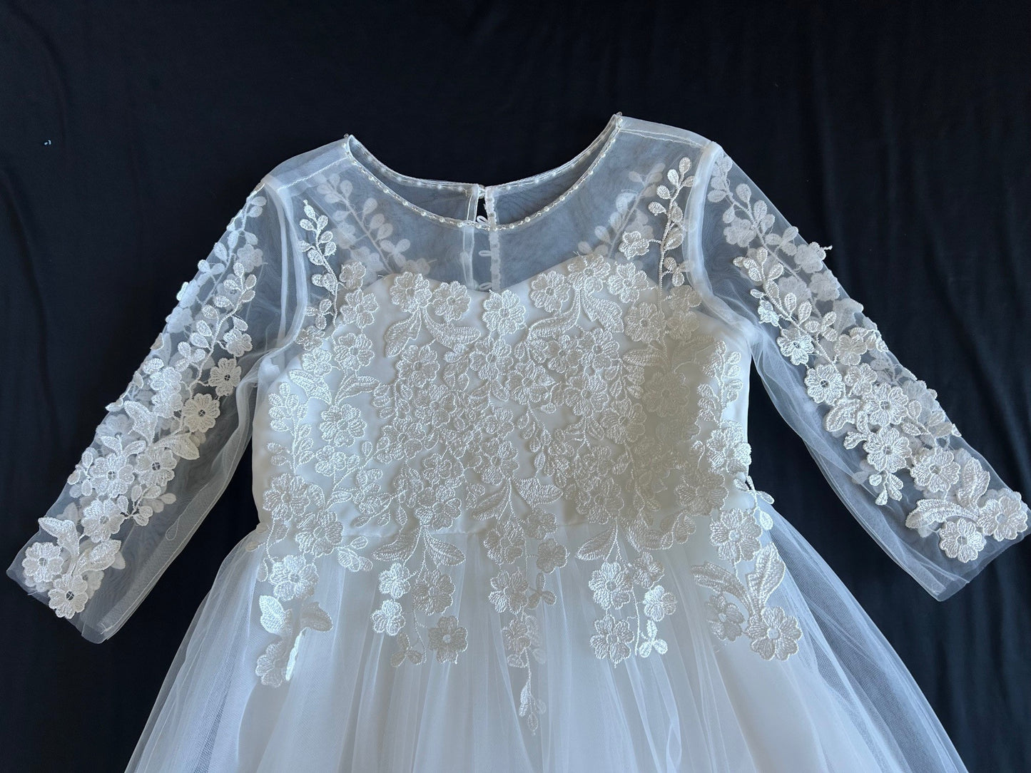 415 Ivory Long Sleeve First Communion or Flower Girl dress with Lace Applique