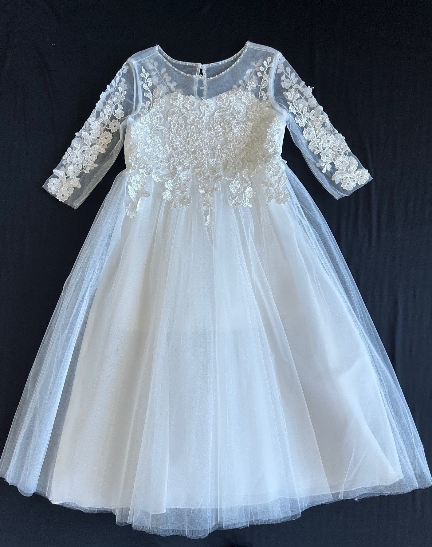 415 Ivory Long Sleeve First Communion or Flower Girl dress with Lace Applique