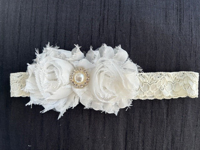 Baby Christening Headband Shabby cluster with pearl and diamante
