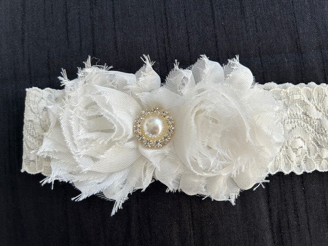Baby Christening Headband Shabby cluster with pearl and diamante