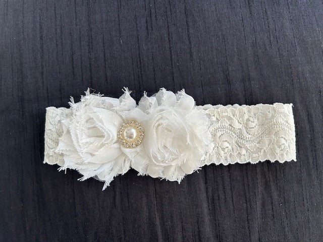 Baby Christening Headband Shabby cluster with pearl and diamante