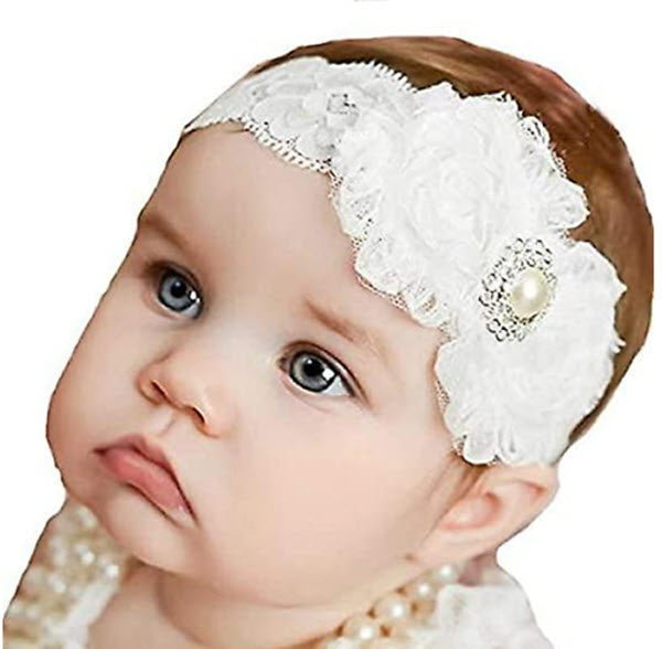 Baby Baptism Headband With Cross - Lace & Bead Christening Hair Band For Newborns, Infants, And Toddlers (3-12 Months)