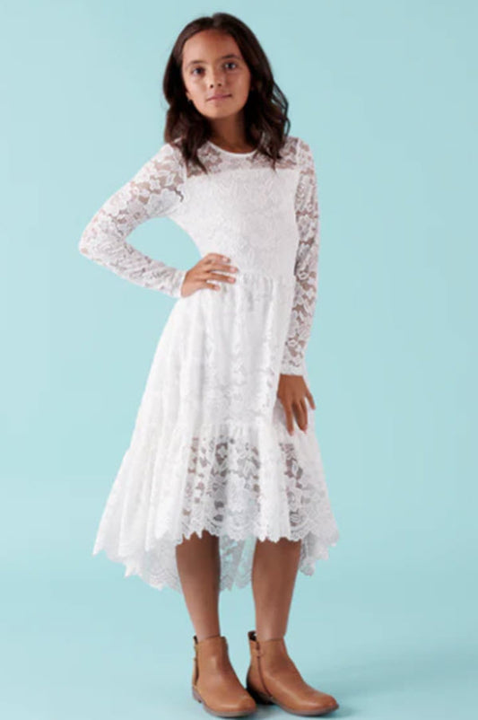 Delphine Long Sleeve Lace First Communion or Flower Girl Dress - Ivory