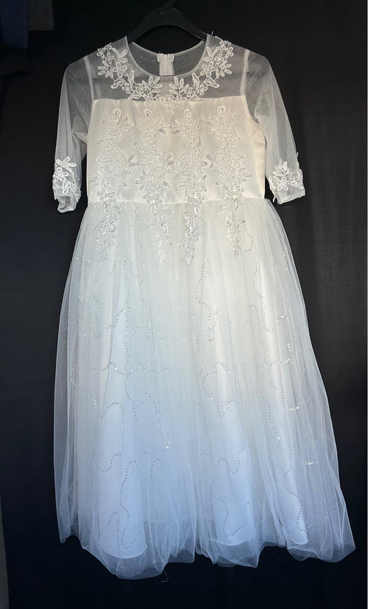 Eleanor - Elegant First Communion/Flower Girl Dress with Applique and sequin underlay