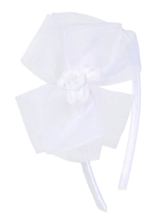 HB 022 Satin Headband with Organza Bow & Satin Flower