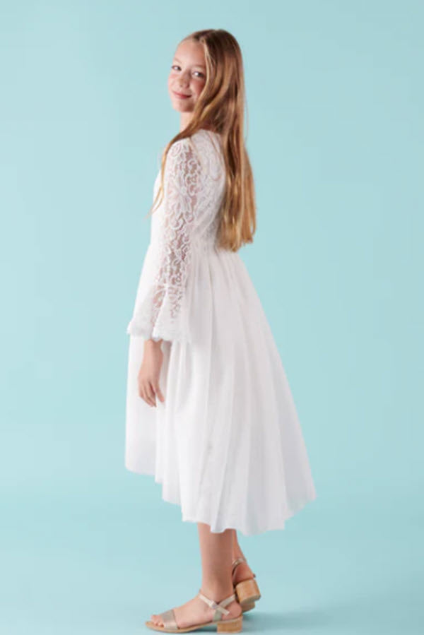 Olivia L/S Lace First Communion or Flower Girl Dress - Ivory