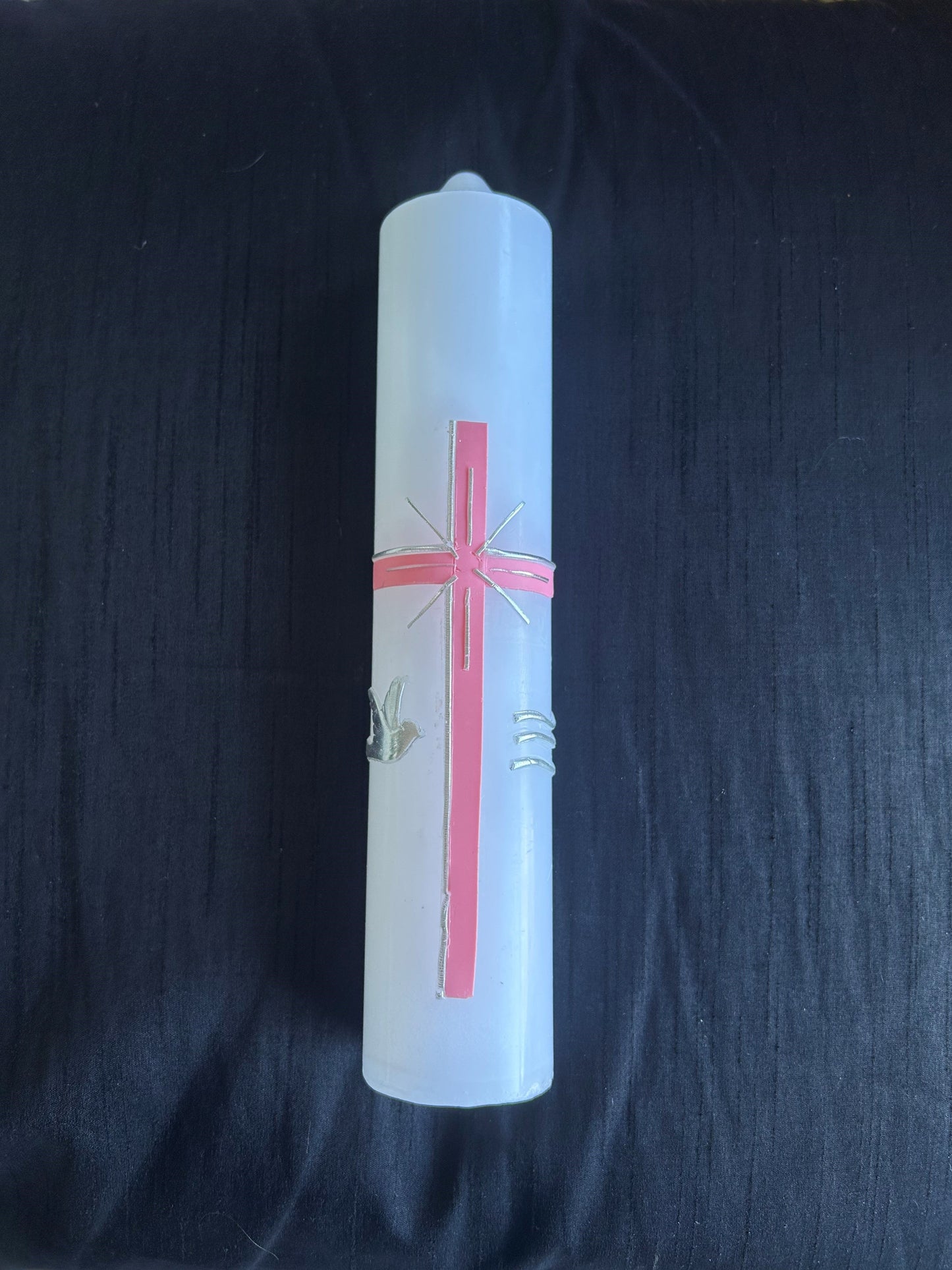 Baptism Candle with Cross Dove and Water