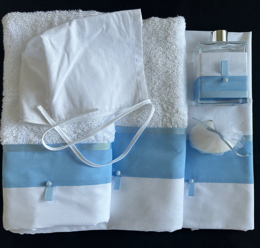 Lathopana Set with Light Blue and White Trim
