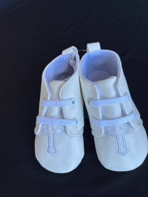 Boys PU Christening Booties with embroidered Cross