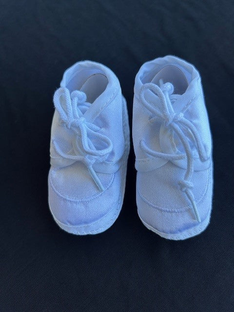 Boys white satin Christening booties