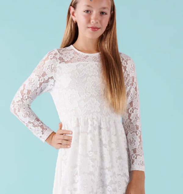 Delphine Long Sleeve Lace First Communion or Flower Girl Dress - Ivory