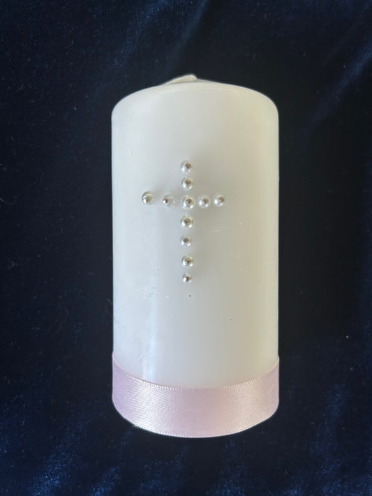 Baptism Candle with Pearl Cross