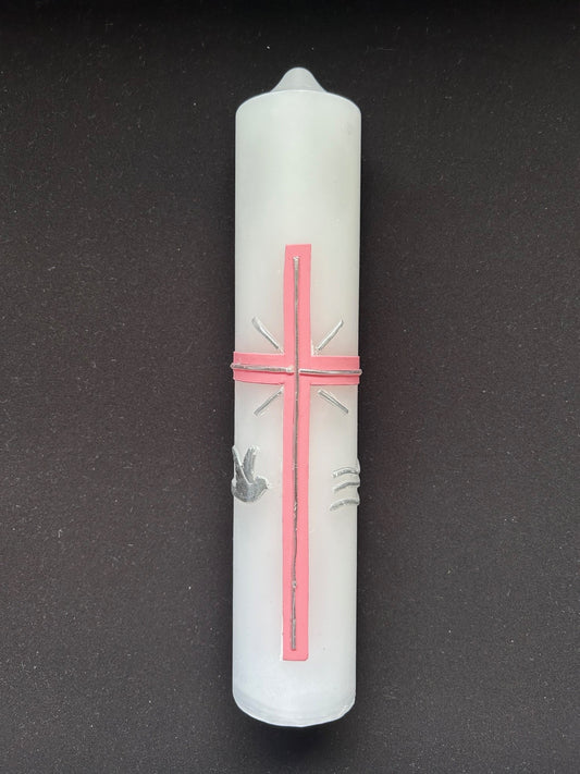 Baptism Candle with Cross Dove and Water