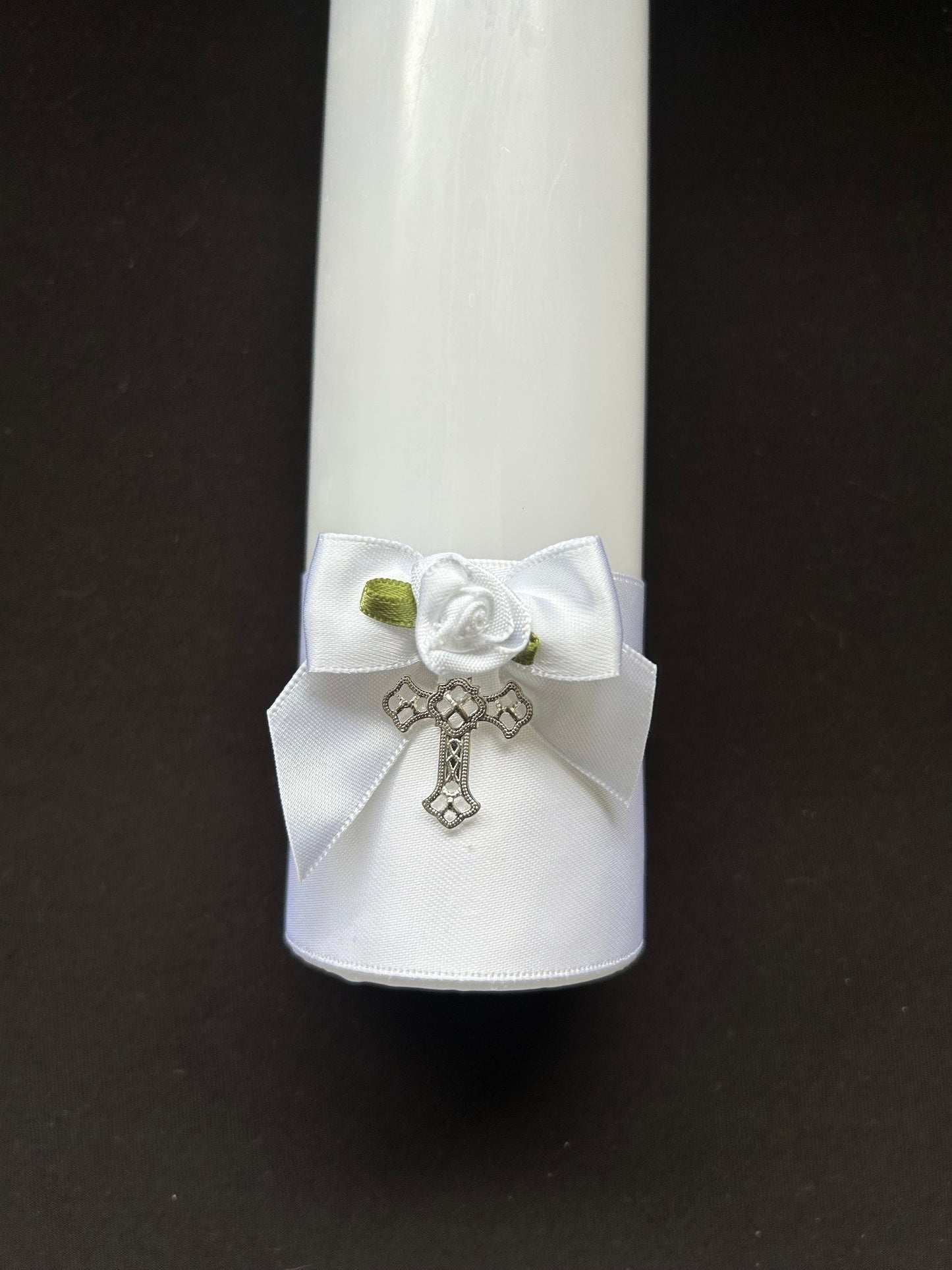 Baptism Candle with White Ribbon & Cross