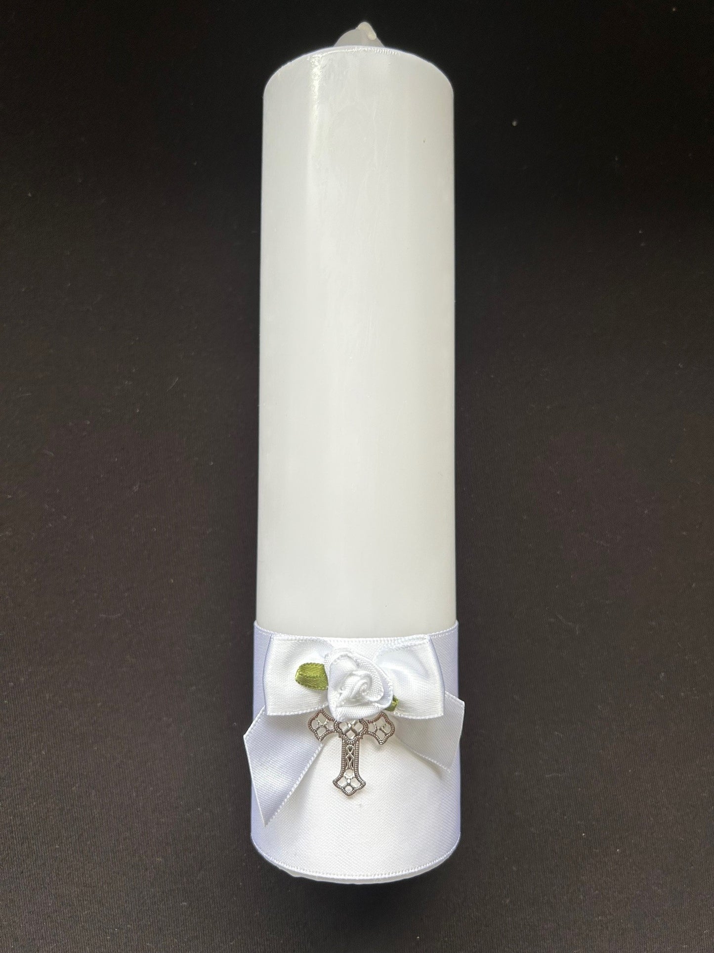 Baptism Candle with White Ribbon & Cross