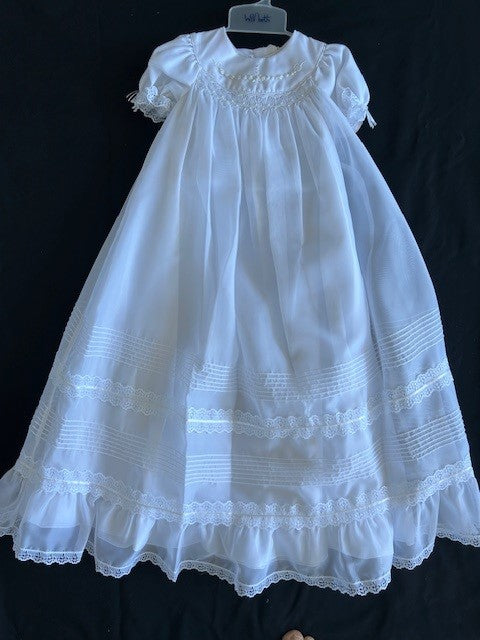06802 Elegant Christening Gown with Smocking and Embroidery