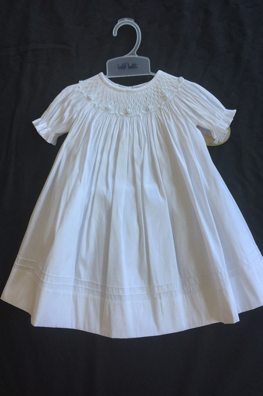 16751 Elegant White Smocked Baptism/Christening Dress