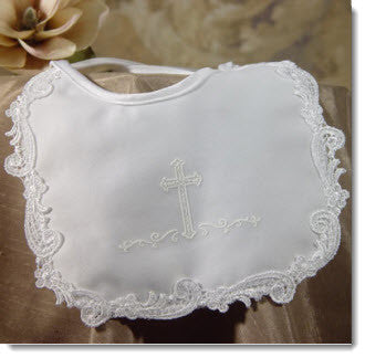 Matte Satin Girls Bib with Screened Cross - Little Angels Couture