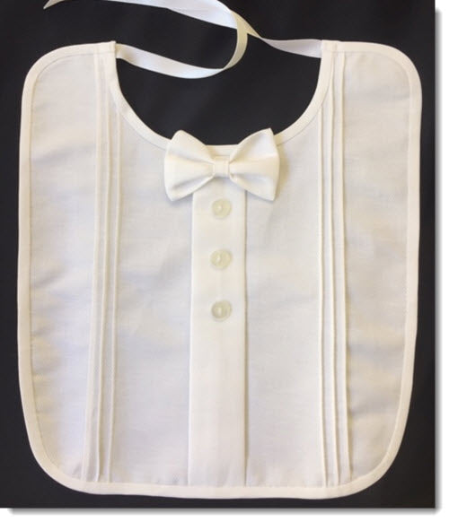 cotton pique christening bib with bowtie