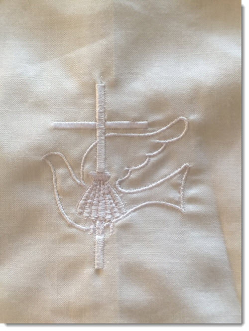 Linen Baptism Towel with Dove and Cross - Little Angels Couture - 2