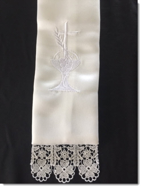Stole with Chalice and Cross and Lace Trim