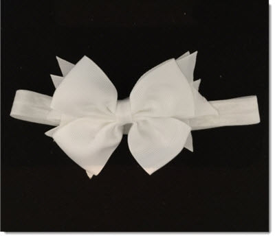 Beautiful Grosgrain Bow - Elastic Headband - white