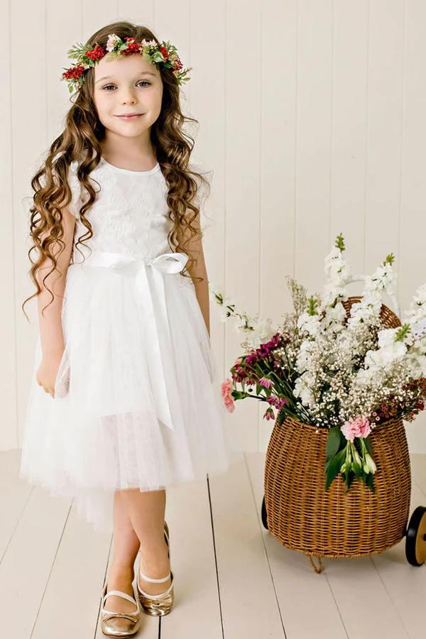 Libby Lace S/S Tutu First Communion or Flower Girl Dress - Ivory