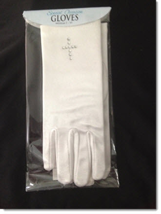 A86 Satin Glove with Rhinestone Cross - Little Angels Couture