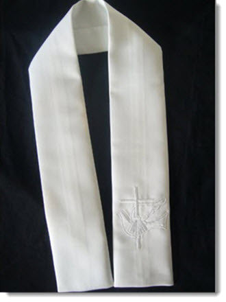 baptism stole with dove and cross
