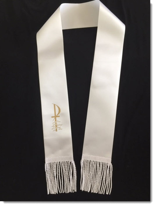 baptism stole - silver or gold metallic print cross and water