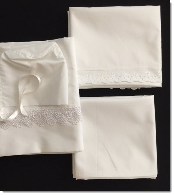 oil set with bonnet and cot size sheet - with or without lace